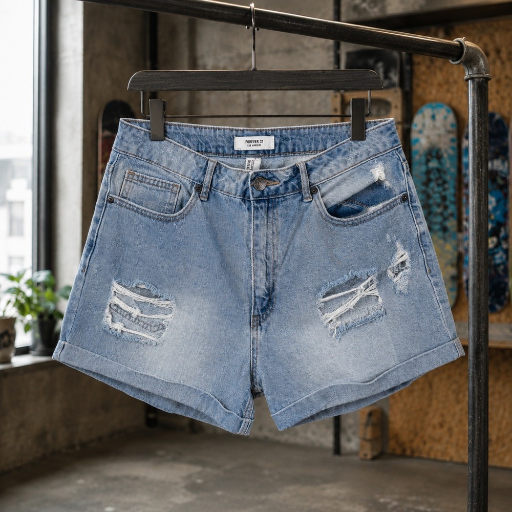 Distressed Denim Shorts Light Wash Blue Cuffed Size 29 y2k vibe